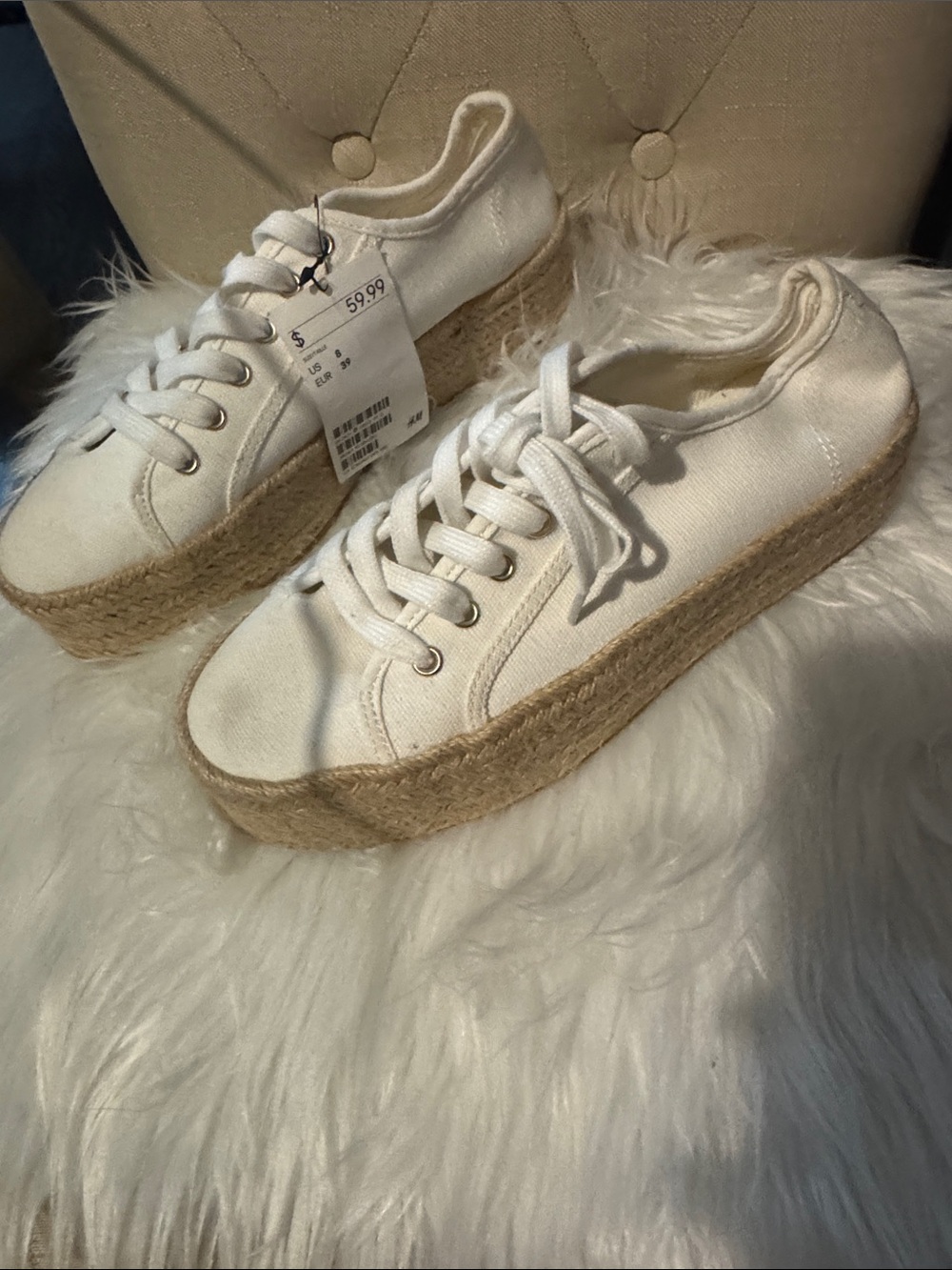 H&M White Canvas Espadrille Platform Sneakers - Stylish Casual Women Shoes